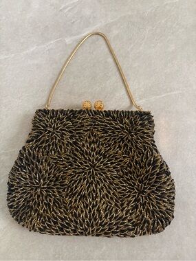 Vintage Elegant Black and Gold Beaded Evening Bag - Designer Style